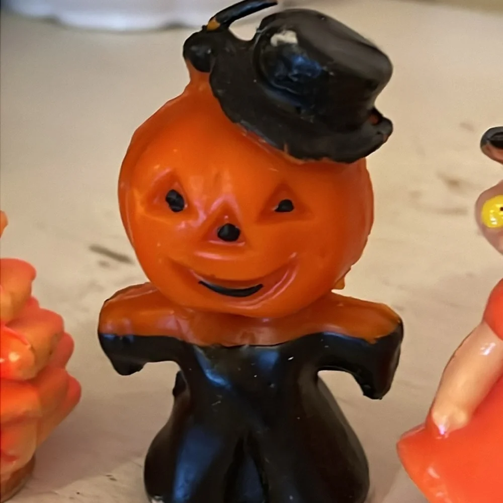 5 Vintage Gurley Halloween candles pumpkin man witch ghost pinecone